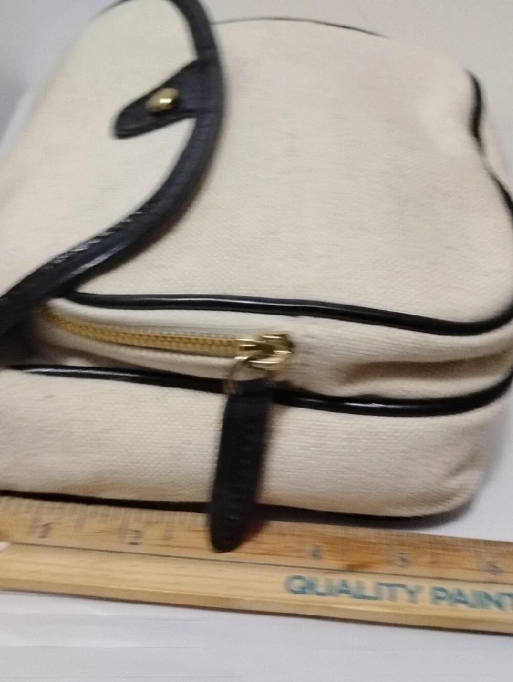J.Crew Canvas Crossbody Saddle Bag with Black Trim - Classic Neutral Style